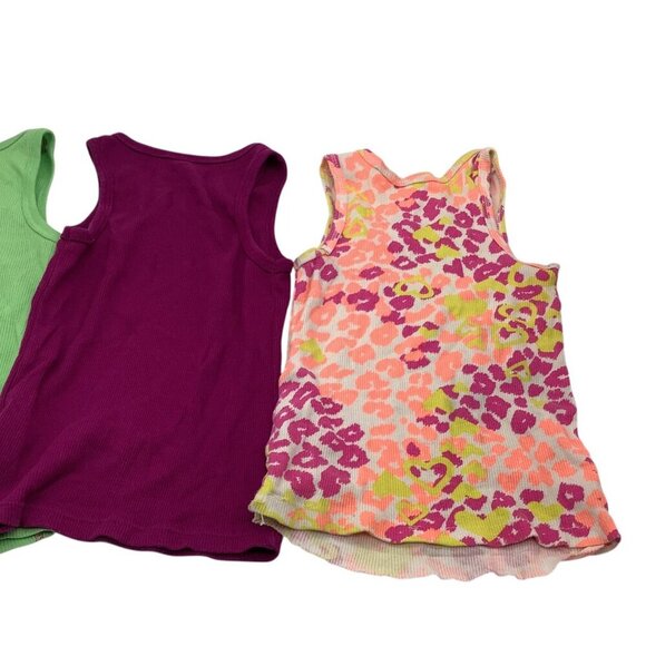 Lot Of 3 Girls Size XS 4-5 Tank Tops Green Purple Pink Butterfly & Leopard Print - Picture 5 of 12